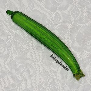Vintage Murano Style Green Art Glass Zucchini Hand Blown Vegetable Kitchen Decor